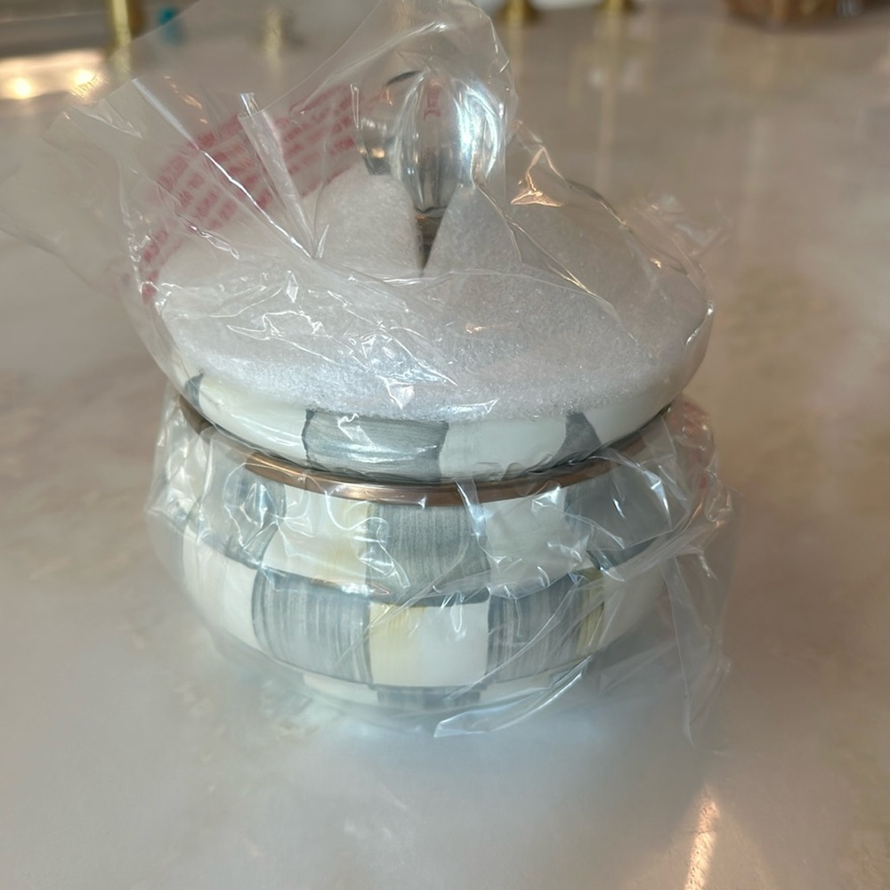 Sterling Check Enamel Squashed Pot by Mackenzie-Childs Brand New